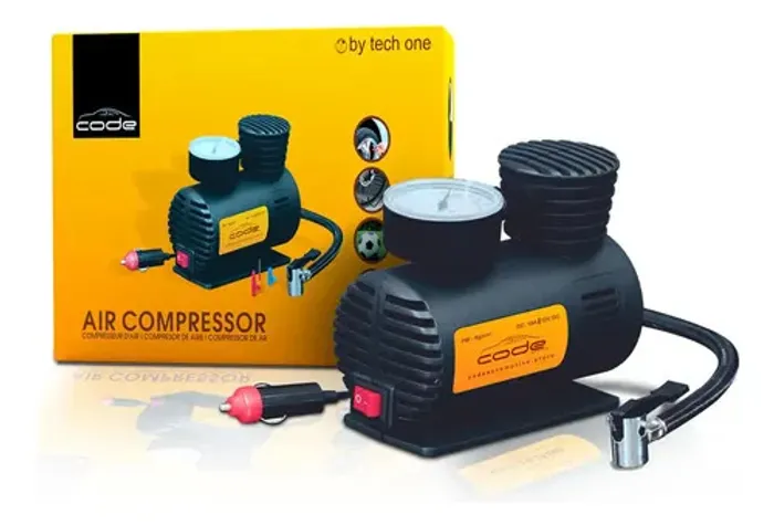 Mini Compressor de Ar Portátil Tech One 60W Automotivo 12V Cor Preto.