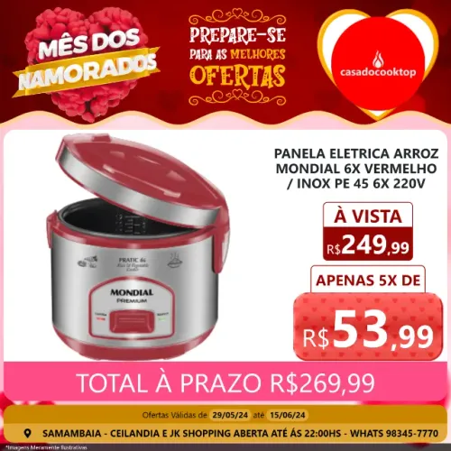 Panela eletrica arroz mondial 6x vermelho/inox pe-45-6x 220v