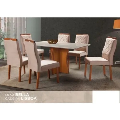 MESA BELLA 160CM COM 6 CADEIRAS RN88M