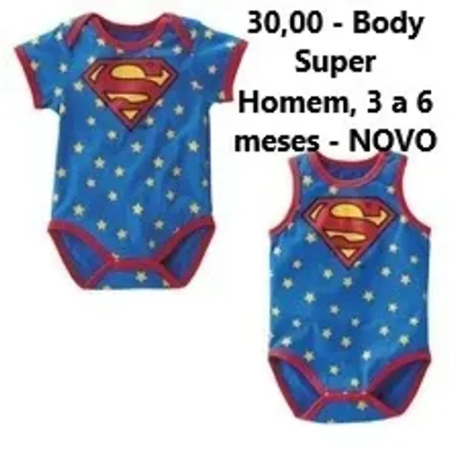 Body Super Homem, 3 a 6 meses - NOVO
