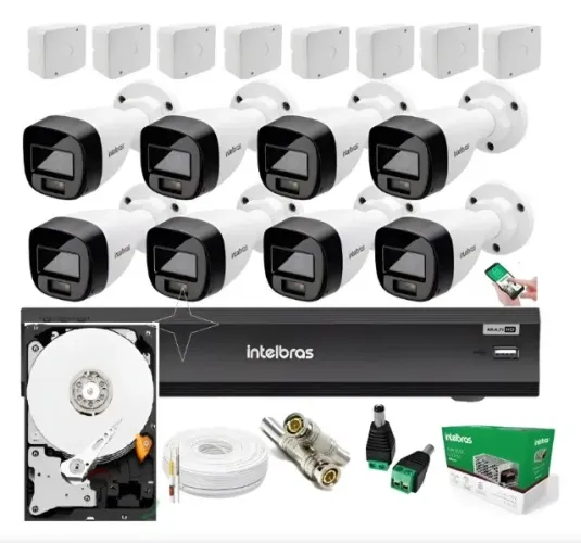 kit cftv bares/restaurantes/comércio de 8 câmeras em fullHD tudo Intelbrás 
