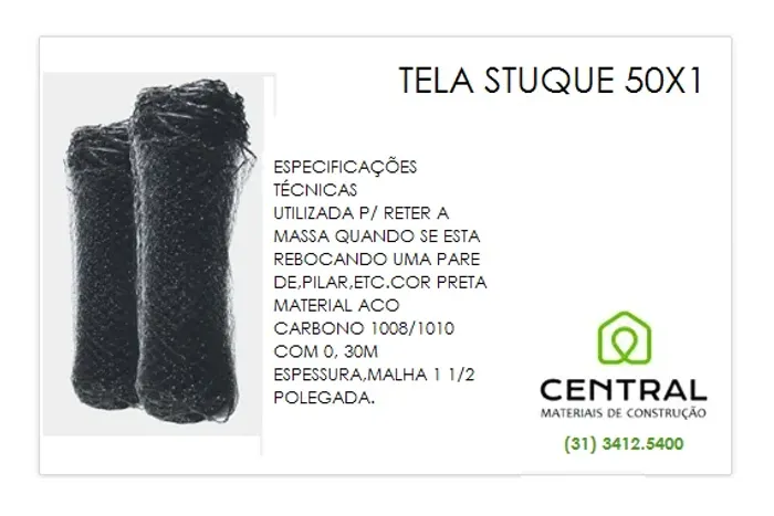 Tela para estuque 1,00 m x 50 m