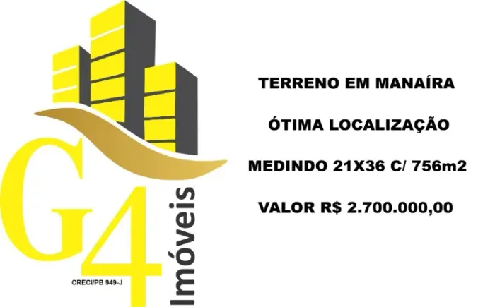 Terreno em Manaíra com ótima localização e medindo 21x36 com 756m2.