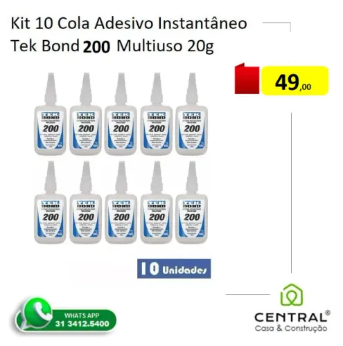 Cola Adesivo Instantâneo Tek Bond 200 Multiuso 20g - Caixa com 10 unidades 