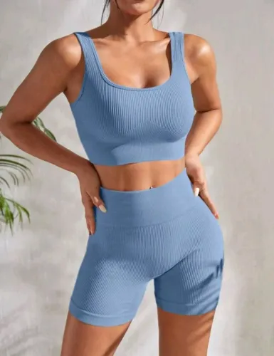 Conjunto Canelado Azul - Novo