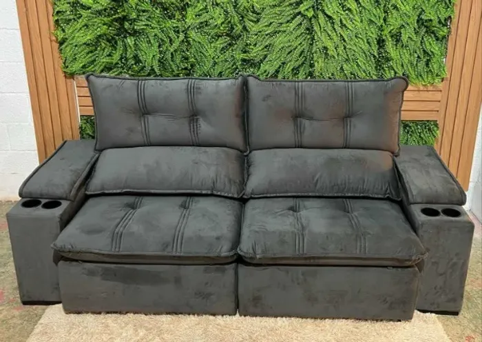 Sofá Retrátil e Reclinável Dallas 2,24m Molas Ensacadas Porta Copo D-30 - Solar