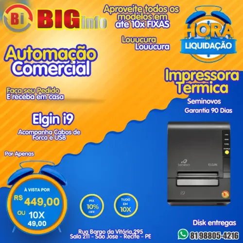 Impressora Termica de Cupons Elgin I9 USB - Garantia