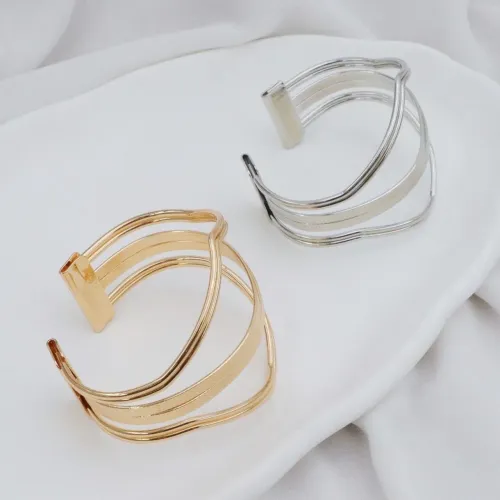 Pulseira feminina geométrica larga e elegante, banhada a ouro 18K ou prata 925