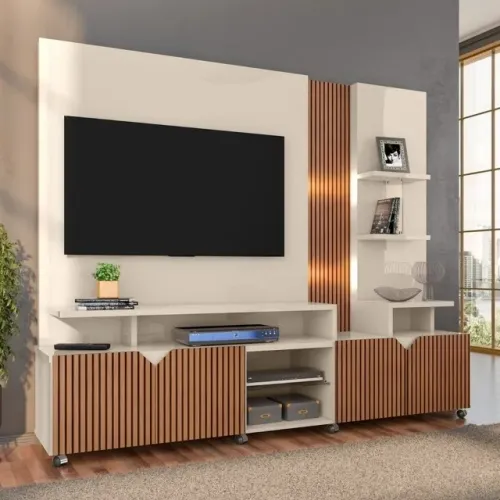 Home grande para sala de estar cross off white/tauari ripado - Montagem gratis