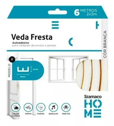 Veda Fresta Fita Adesiva Borracha Vedação Branco Rolo 6 metros Modelo E Stamaco