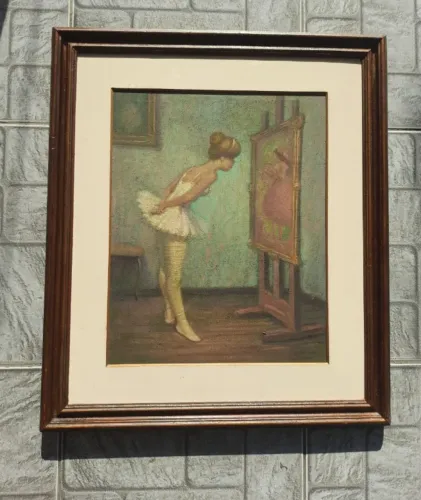 Antiguidade 70cm x 60cm óleo sobre tela representando bailarina