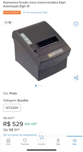 Impressora função única monocromática Elgin Automação Elgin I8