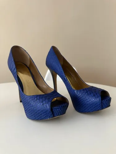 Peep Toe Azul Couro Cobra Arpel