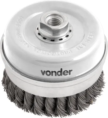 Escova tipo copo 4" torcida, em aço carbono, industrial, VONDER