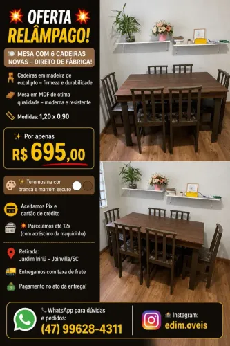 Mesa com 6 cadeiras nova !