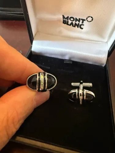 Abotoaduras Montblanc Meisterstück Oval Aço E Ônix Original C/ Estojo