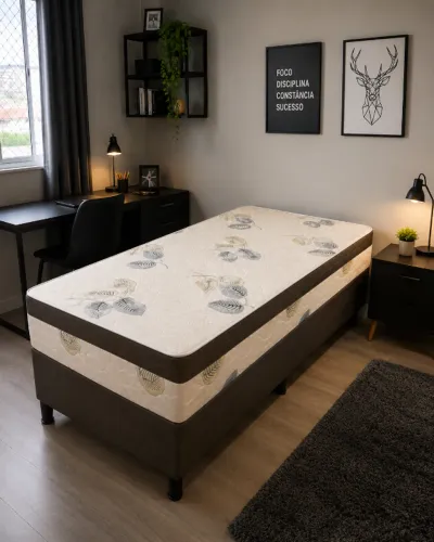 Cama Box Solteiro Conjugado Nosso Sonho Macia e Confortável - Semi Ortopédica