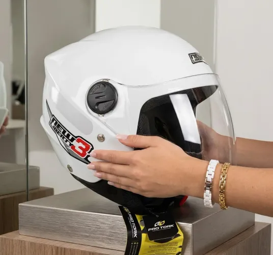 Capacete Aberto Branco Acabamento Sofisticado Pro Tork - Viseira Cristal Esportivo Urbano