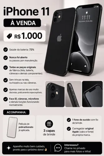 iPhone 11 Preto 64GB - Original - R$ 1.000