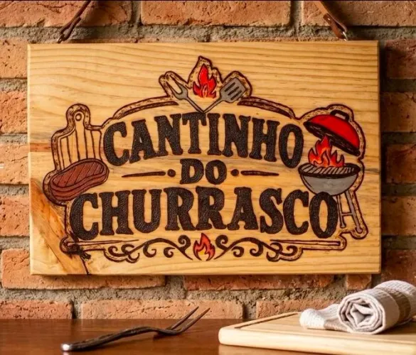 Placa pirografada Cantinho do Churrasco