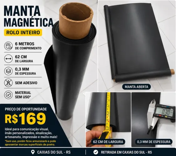 ? MANTA MAGNÉTICA 6M X 62CM - 0,3MM - ROLO INTEIRO