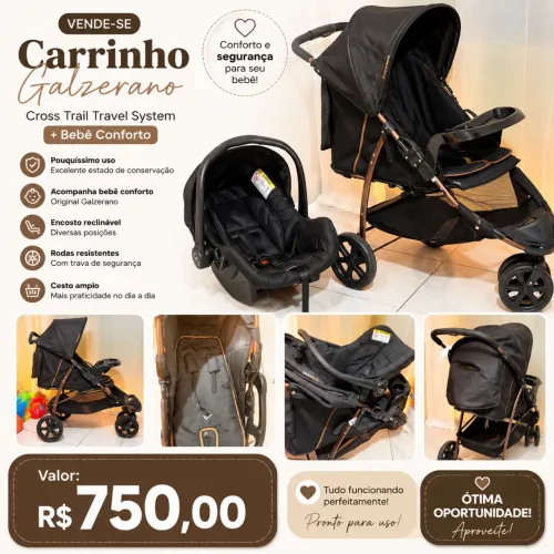 Carrinho de bebê com bebê conforto