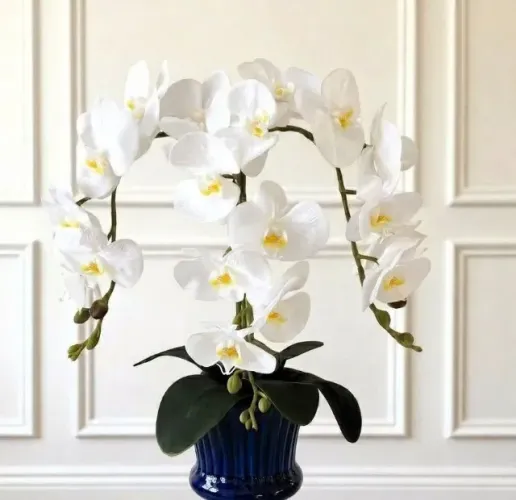 Arranjo de Flores artificiais orquideas real toque no vaso de porcelana