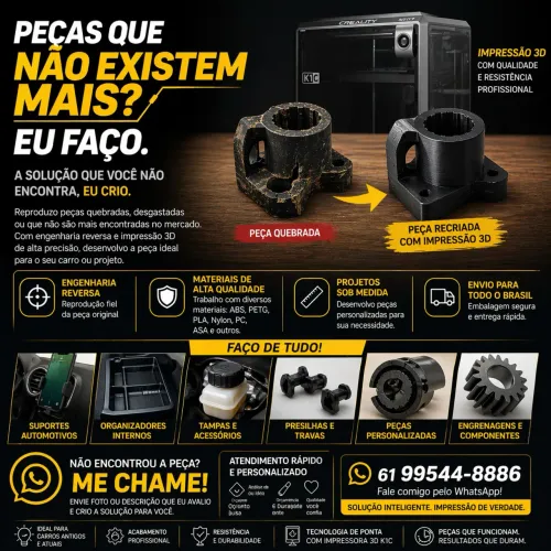 Peças Automotivas que Não Existem Mais? Eu Faço Sob Medida (Impressão 3D)