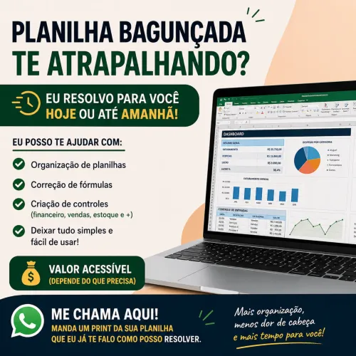 Planilhas, documentos ou sistemas bagunçados? Eu resolvo pra você HOJE.