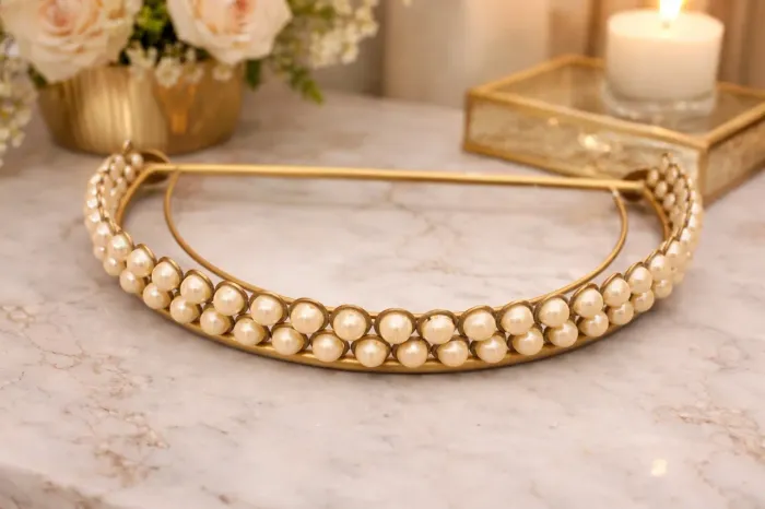 Dossel Pérola Dourado suporte berço 