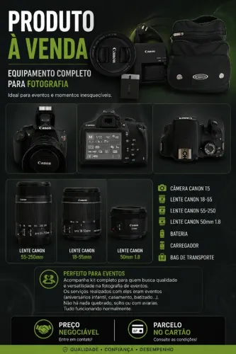 Kit Câmera Canon T5 (Câmera + Lentes) completo