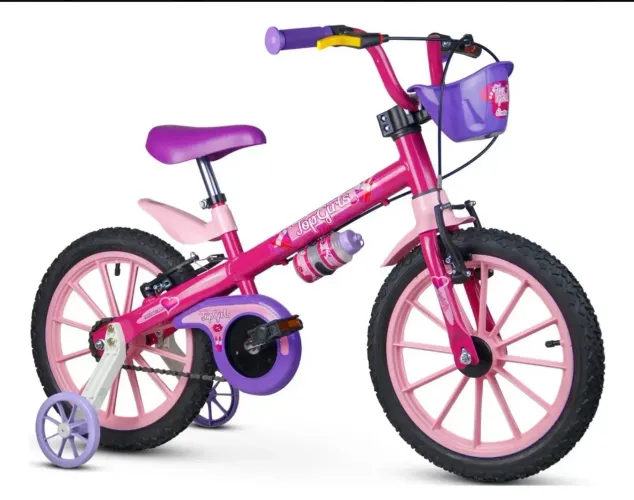 Bicicleta Infantil Aro 16 Nathor Top Girls Rosa Com Cesto e Rodinha