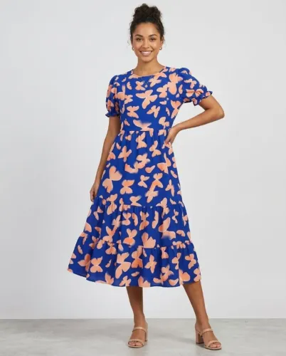 Vestido midi estampado borboletas