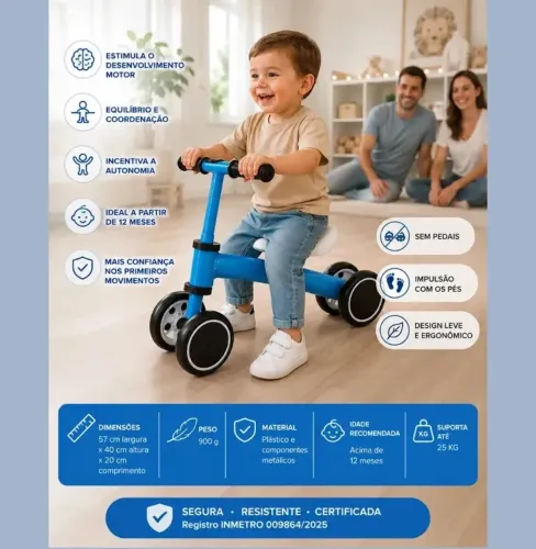 MINI BICICLETA INFANTIL E EQUILÍBRIO (sem pedais) - AZUL- Nova, na caixa!