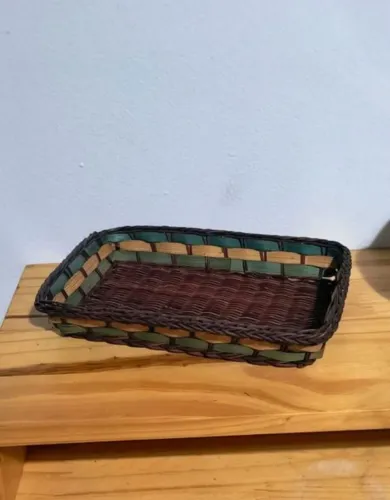 Cestinha de palha bandeja decoração artesanal casa cozinha louça jantar servir decor