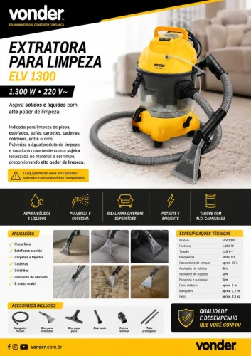 Extratora para limpeza, 1.300 W, 220 V~, ELV 1300, VONDER