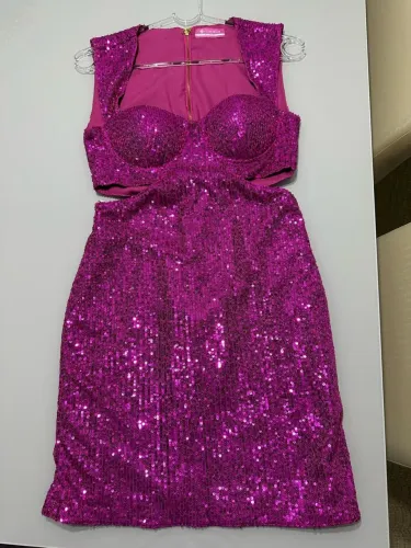 Vestido festa Flor De Lis Rosa Paetê