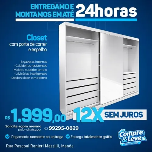 closet com espelho 100% mdf