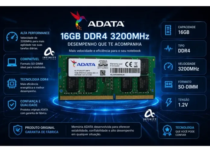 Memória DDR4 ADATA 3.200mhz
