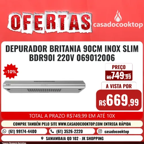 DEPURADOR BRITANIA 90CM INOX SLIM BDR90I 220V 069012006