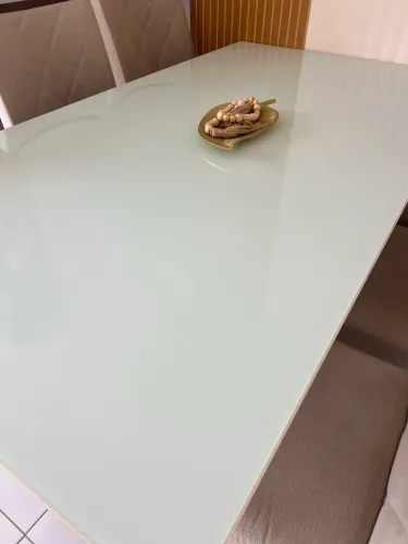 Mesa de Jantar em Laca com Tampo de Vidro - 8 Lugares + 6 Cadeiras