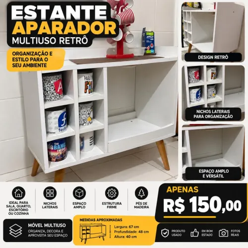 Estante / Aparador Multiuso Retrô Branco