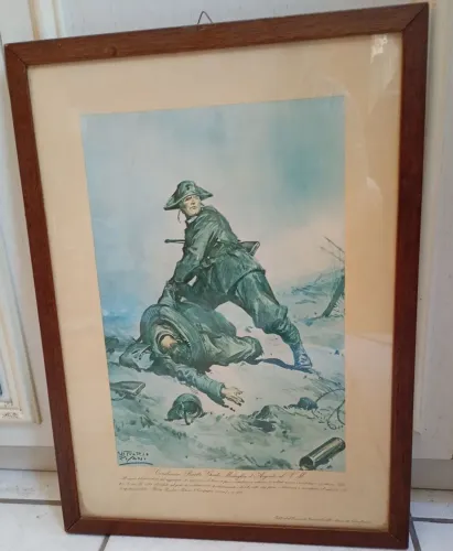 Retrato de Carabiniere Italiano na primeira guerra mundial. Gravação a cores.