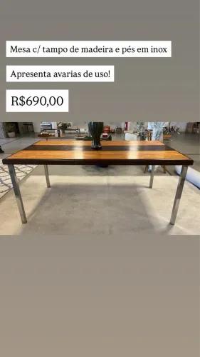 Mesa jantar madeira com pés inox