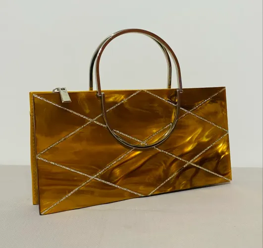 Bolsa Clutch de Festa Chenson Bronze/Mostarda - Praticamente Nova
