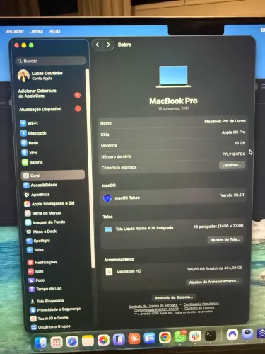 Macbook Pro M1 Pro 16 polegadas - 16GB 512GB