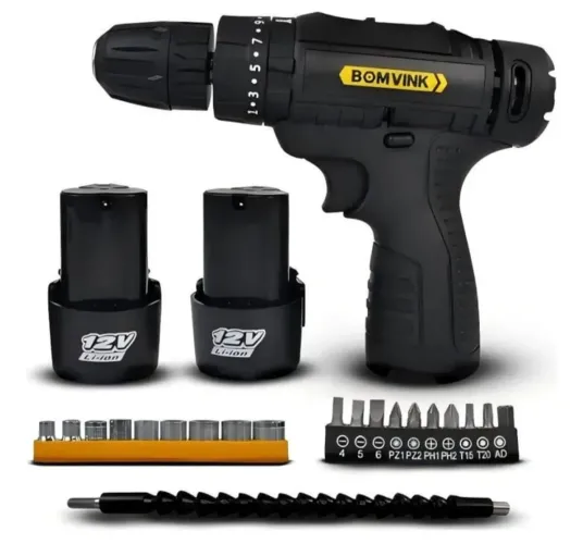 Furadeira Impacto Parafusadeira 2 Baterias Lítio 12v Bivolt