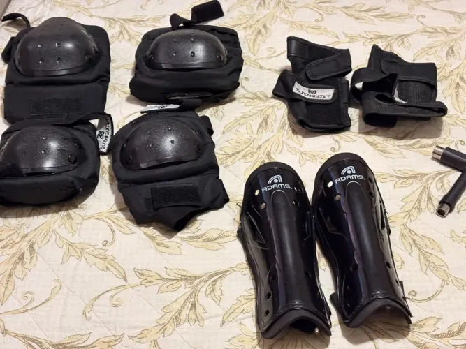 Kit de proteção skate bob burnquist + protetor de canela e chave de skate de brinde
