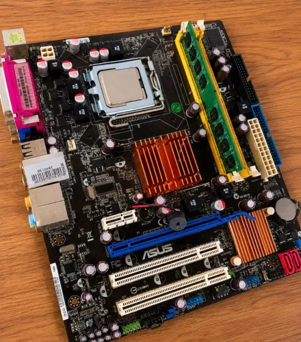 Placa-mãe ASUS com memória e processador