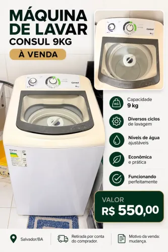 MÁQUINA DE LAVAR CÔNSUL 9KG